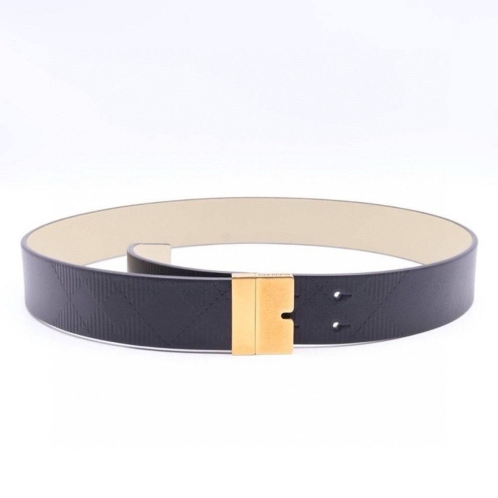 Burberry B cut Men's reversible Black Leather Belt with Gold Buckle